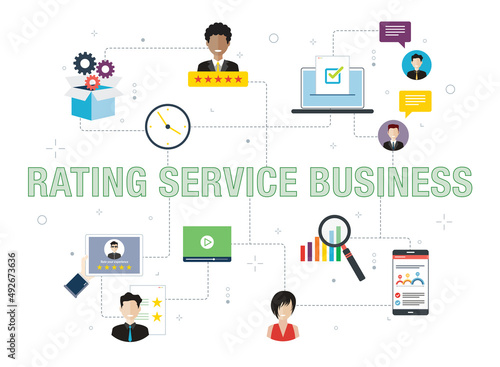 Rating, business, survey, feedback and business icons. Concepts of rating service business, online survey, customer feedback and customer survey. 