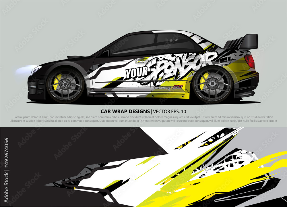 Race car wrap design vector for vehicle vinyl sticker and automotive decal livery Race car wrap design vector for vehicle vinyl sticker and automotive decal livery