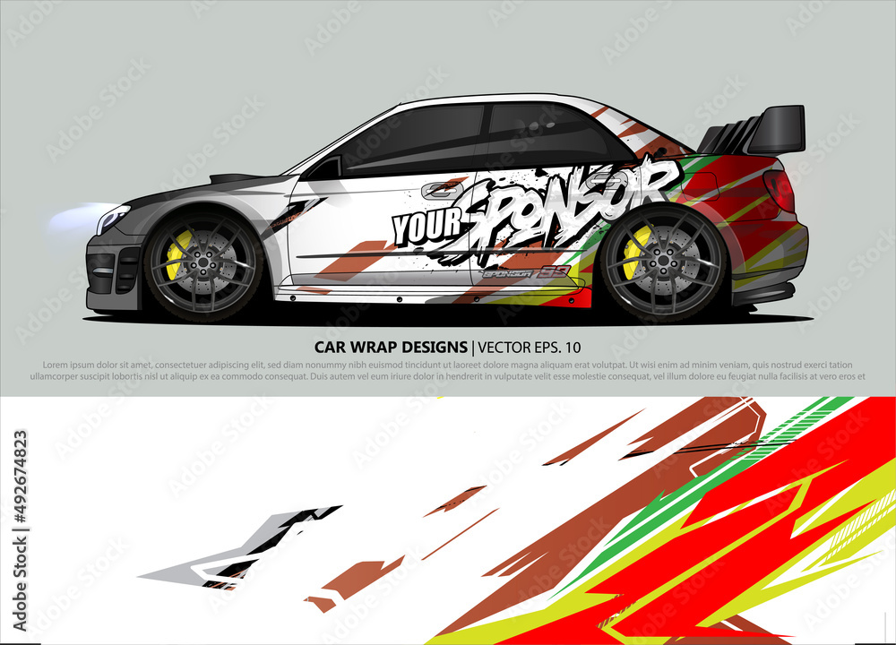 Race car wrap design vector for vehicle vinyl sticker and automotive decal livery Race car wrap design vector for vehicle vinyl sticker and automotive decal livery