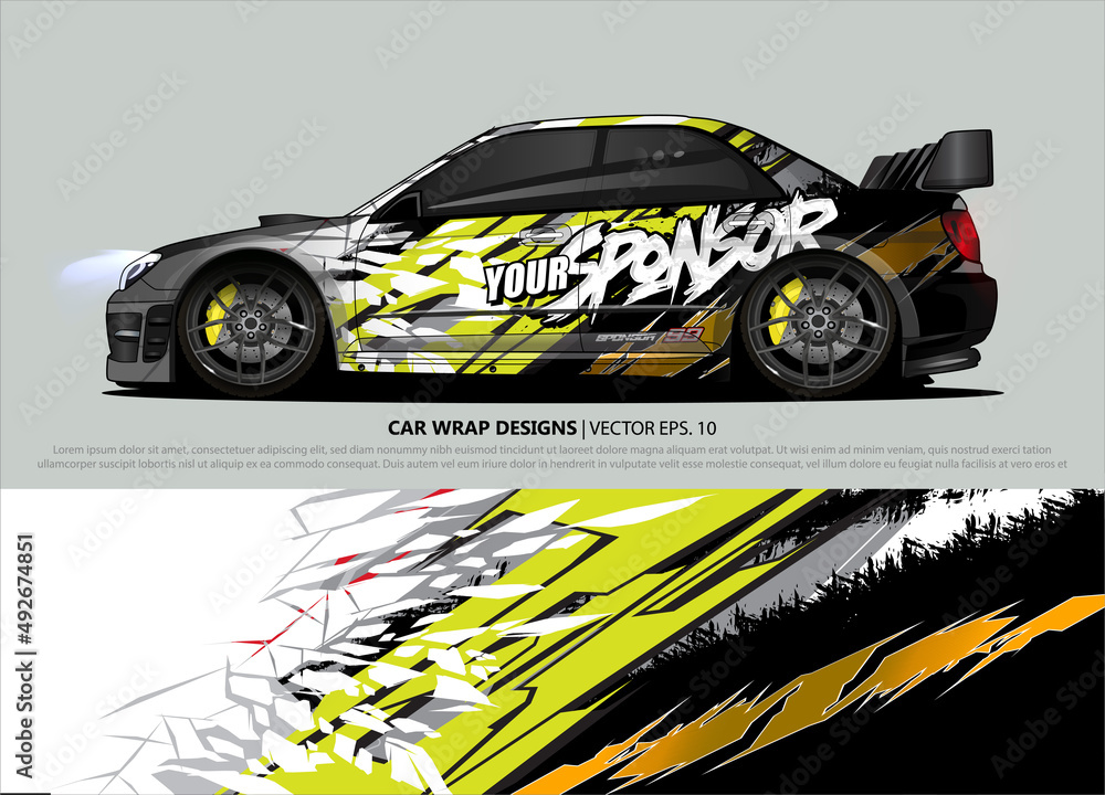 Race car wrap design vector for vehicle vinyl sticker and automotive decal livery Race car wrap design vector for vehicle vinyl sticker and automotive decal livery