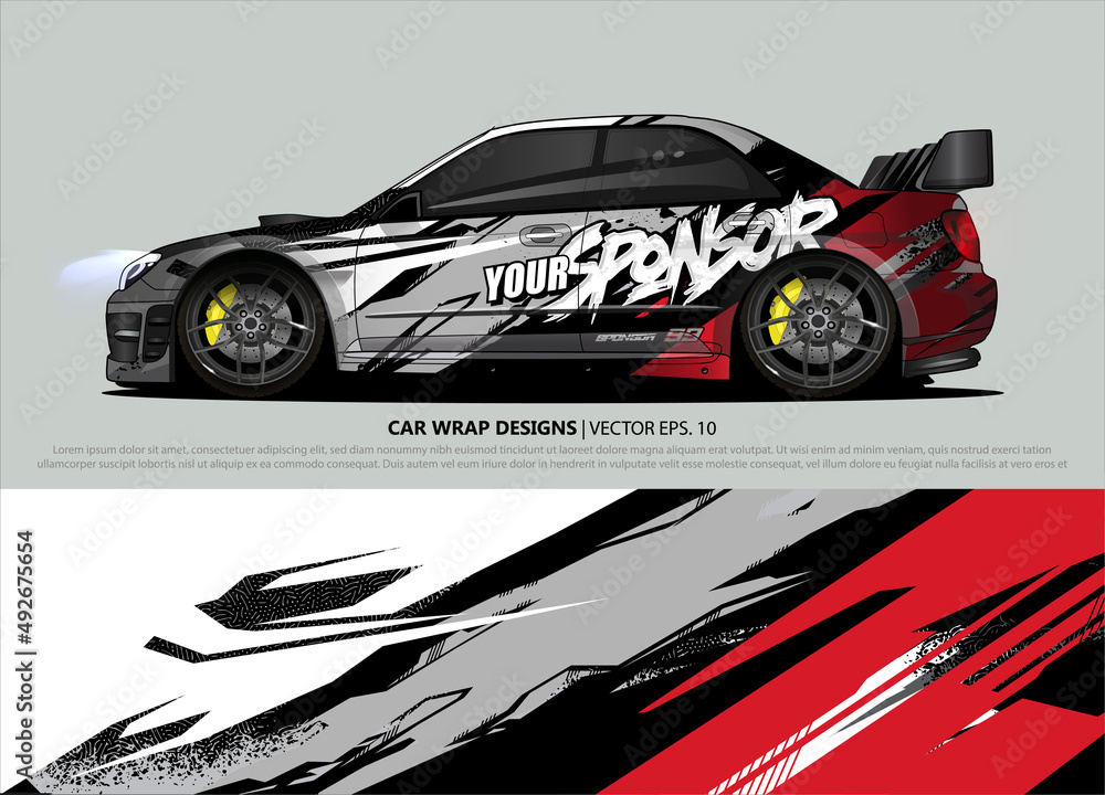 Race car wrap design vector for vehicle vinyl sticker and automotive decal livery Race car wrap design vector for vehicle vinyl sticker and automotive decal livery
