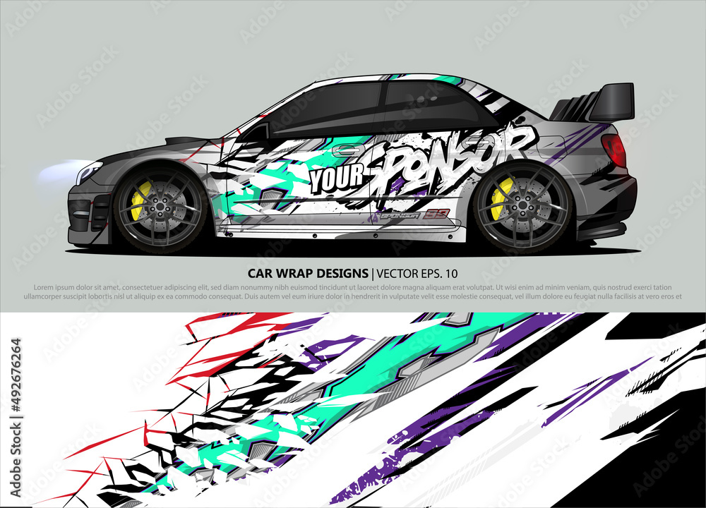 Race car wrap design vector for vehicle vinyl sticker and automotive decal livery Race car wrap design vector for vehicle vinyl sticker and automotive decal livery