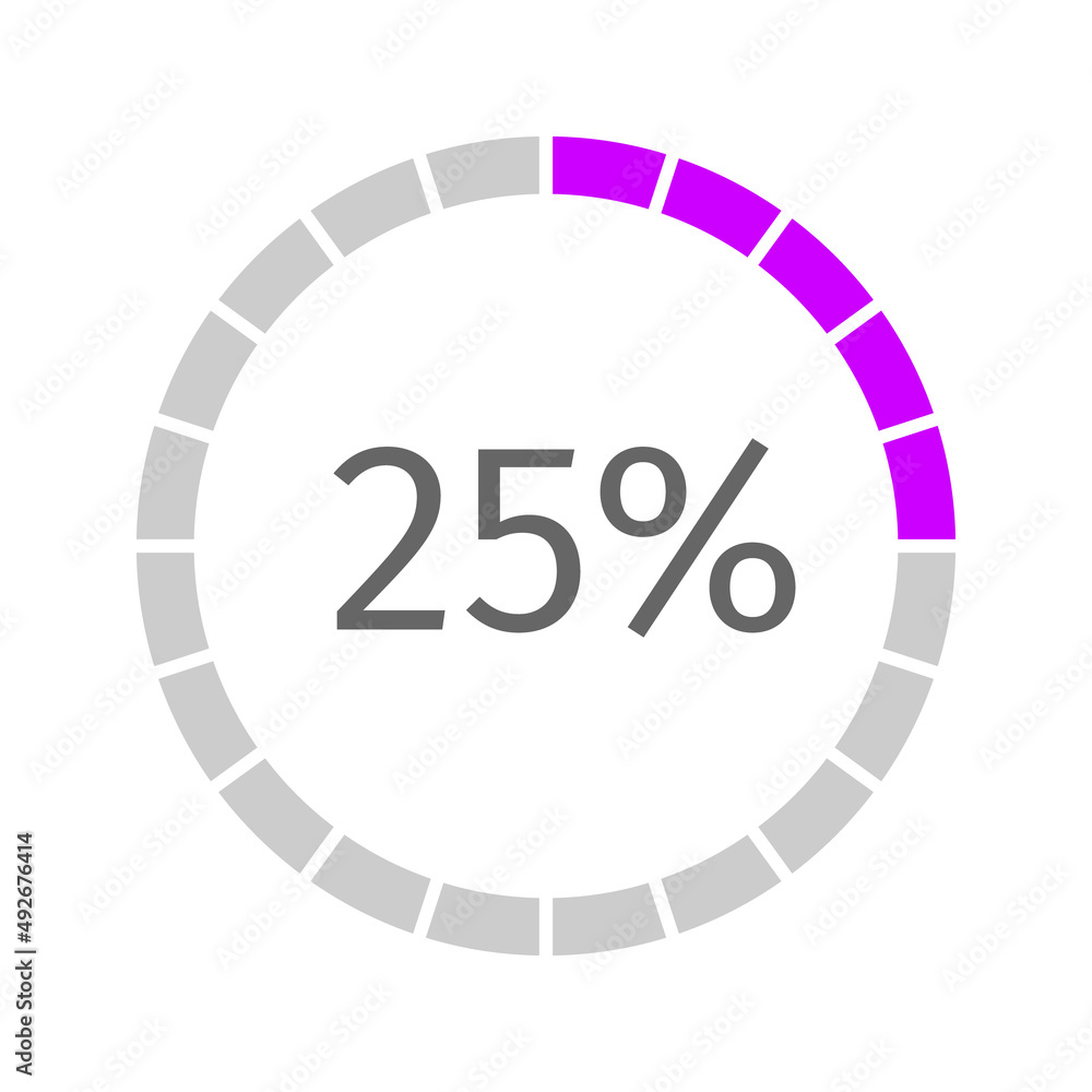 25 percent filled round loading bar. Progress, waiting, buffering or downloading icon. Infographic element for website or mobile interface. Vector flat illustration isolated on white background 25 percent filled round loading bar. Progress, waiting, buffering or downloading icon. Infographic element for website or mobile interface. Vector flat illustration isolated on white background