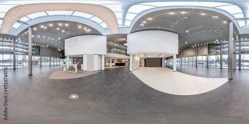 Empty room with repair. full seamless spherical hdri panorama 360 degrees in interior of white room with huge panoramic windows in equirectangular projection photo