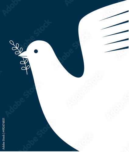 Flying Dove with olive leaf as a symbol of peace. No war sign.