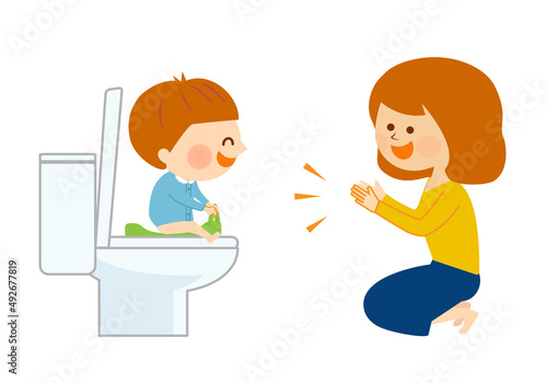 トイレの練習をする親子のイラスト