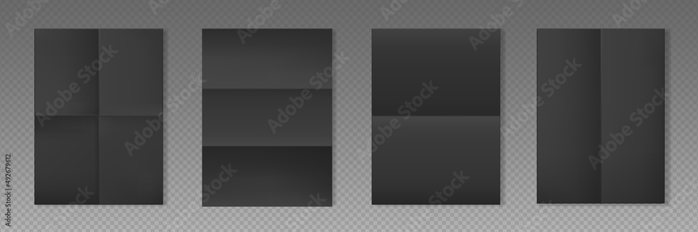 Four pieces blank A4 sheet of black paper with the shadow. Vector realistic template