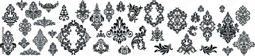Set of Oriental vector damask patterns for greeting cards and wedding invitations. Set of Oriental vector damask patterns for greeting cards and wedding invitations.