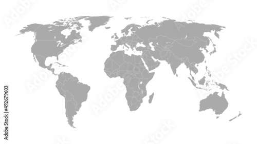 Detailed world map with borders of states. Isolated world map on white background. Vector illustration