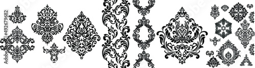 Set of Oriental vector damask patterns for greeting cards and wedding invitations. 