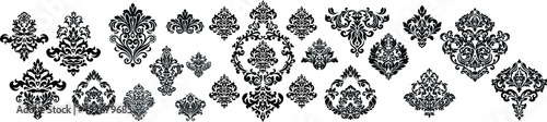 Set of Oriental vector damask patterns for greeting cards and wedding invitations. 