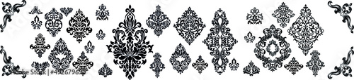 Set of Oriental vector damask patterns for greeting cards and wedding invitations. 