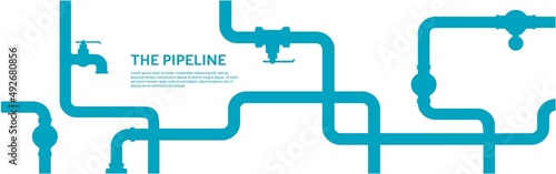 Pipeline infographic concept with blue and white colors. Oil, water or gas flat valve vector.