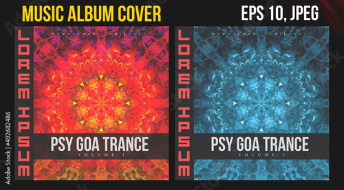 Music Album Cover Art. Abstract Vector Design of CD Cover and Vinyl Record. Electronic Music Album Presentation. Futuristic Color Visual Elements. Geometric Motion Background and Texture.