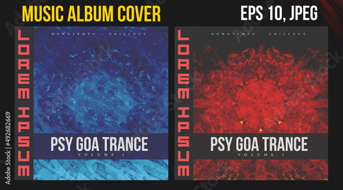 Music Album Cover Art. Abstract Vector Design of CD Cover and Vinyl Record. Electronic Music Album Presentation. Futuristic Color Visual Elements. Geometric Motion Background and Texture.