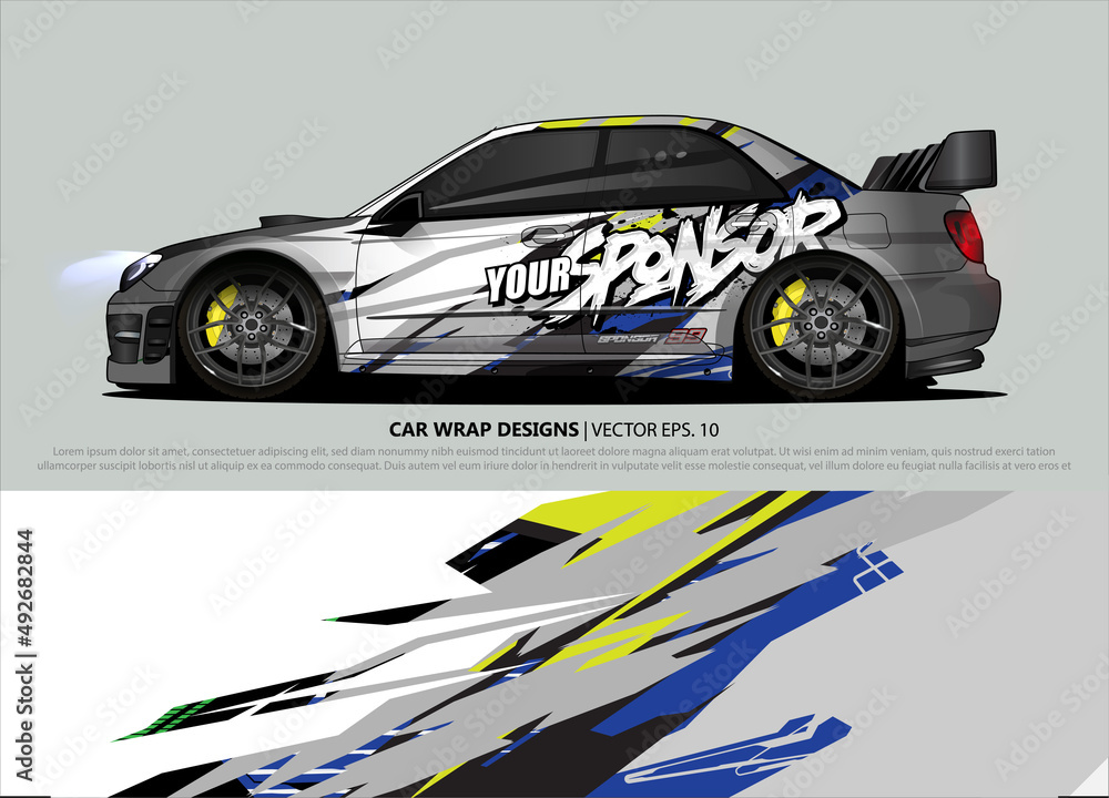 rally car livery design vector. abstract race style background for vehicle vinyl sticker wrap
rally car livery design vector. abstract race style background for vehicle vinyl sticker wrap
