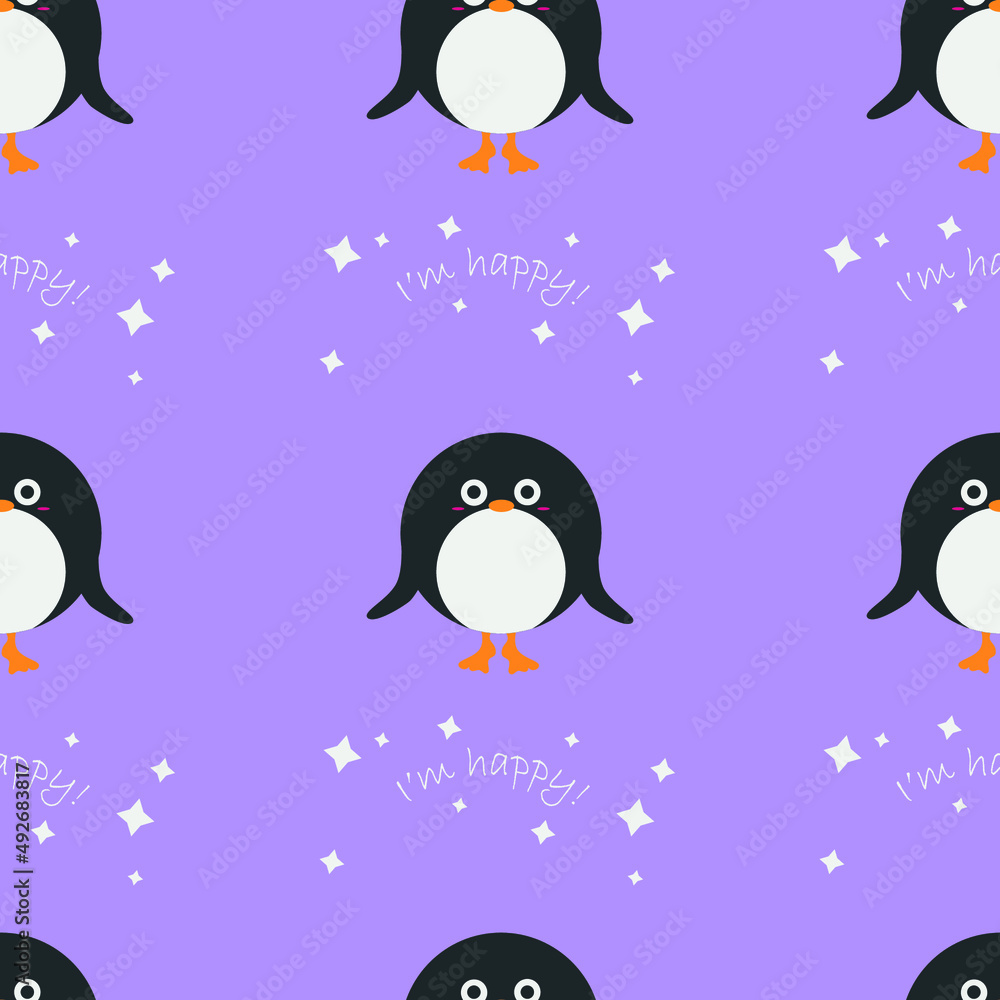 Fototapeta premium Seamless pattern with animals.Cute round animals. Little animals with pink cheeks. Beautiful drawings for children.