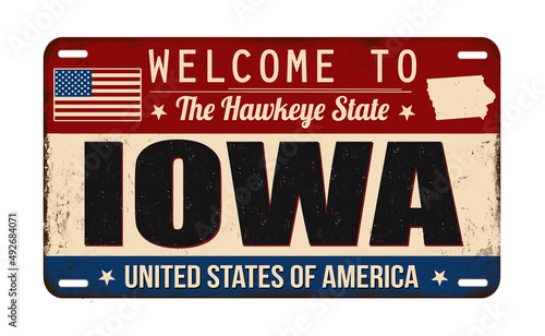 Fotografie Welcome to Iowa vintage rusty license plate
