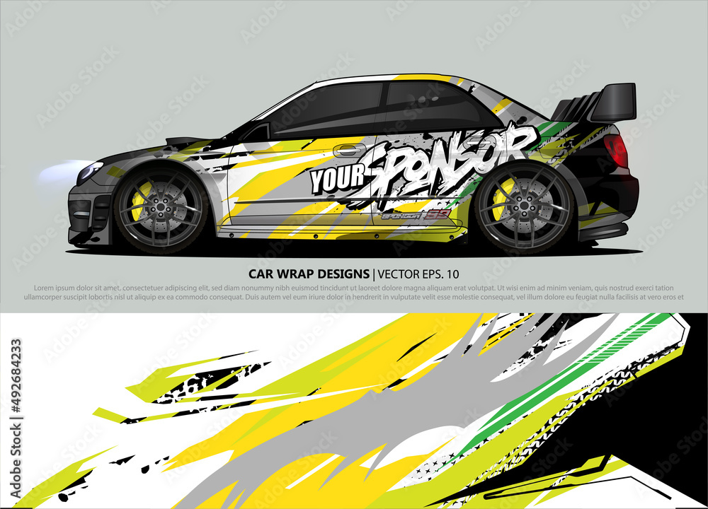rally car livery design vector. abstract race style background for vehicle vinyl sticker wrap
rally car livery design vector. abstract race style background for vehicle vinyl sticker wrap
