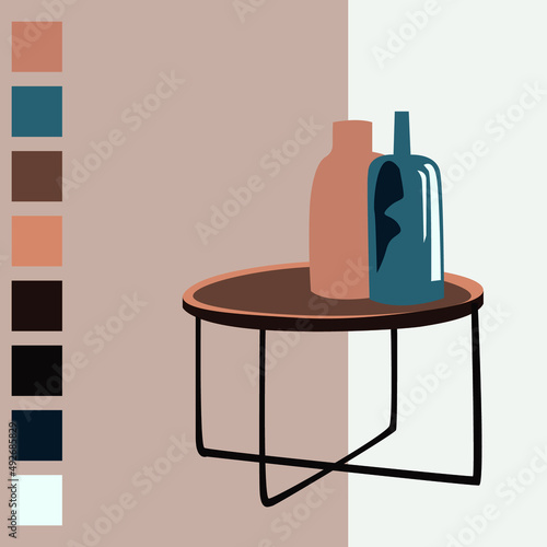 Beautiful table in designer style. Stylish aesthetic table for design and coziness.