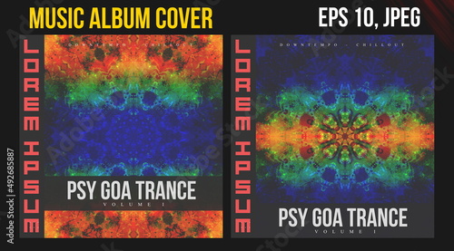 Music Album Cover Art. Abstract Vector Design of CD Cover and Vinyl Record. Electronic Music Album Presentation. Futuristic Color Visual Elements. Geometric Motion Background and Texture.
