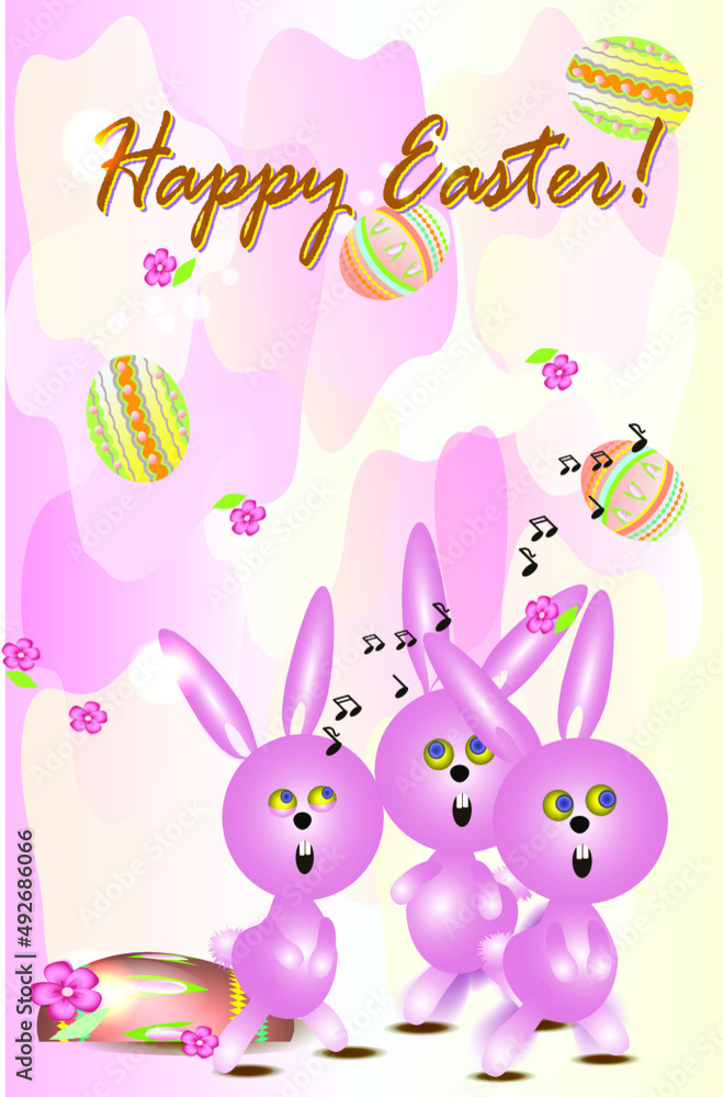 Cheerful rabbits congratulate on Easter. Vector illustration Cheerful rabbits congratulate on Easter. Vector illustration