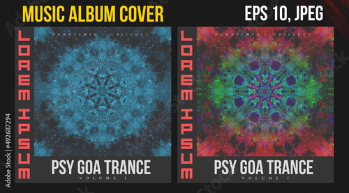Music Album Cover Art. Abstract Vector Design of CD Cover and Vinyl Record. Electronic Music Album Presentation. Futuristic Color Visual Elements. Geometric Motion Background and Texture.