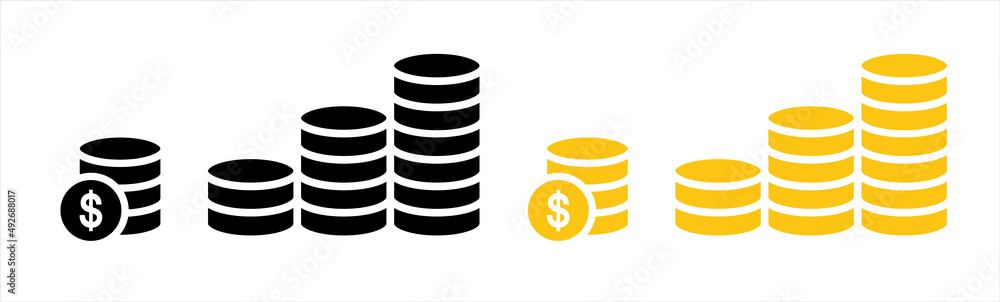 Coins stack icon. Coins money icon flat. Golden coin symbol icon, vector illustration Coins stack icon. Coins money icon flat. Golden coin symbol icon, vector illustration