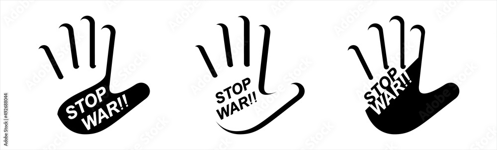 Obraz premium Stop the war in Ukraine inscription with hand symbols, vector illustration.