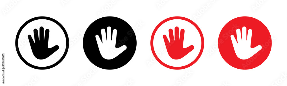 Stop red sign icon with hand, vector illustration. Stop red sign icon with hand, vector illustration.