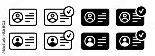 ID Card icon set. ID Card with Circle tick approved symbol. Driver's license Identification card icon symbol, vector illustration photo