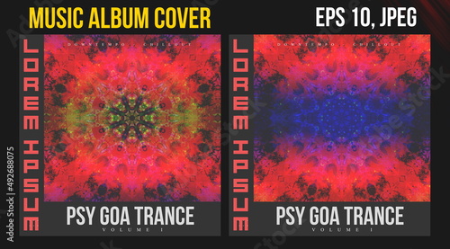 Music Album Cover Art. Abstract Vector Design of CD Cover and Vinyl Record. Electronic Music Album Presentation. Futuristic Color Visual Elements. Geometric Motion Background and Texture.