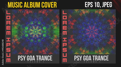 Music Album Cover Art. Abstract Vector Design of CD Cover and Vinyl Record. Electronic Music Album Presentation. Futuristic Color Visual Elements. Geometric Motion Background and Texture.