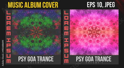 Music Album Cover Art. Abstract Vector Design of CD Cover and Vinyl Record. Electronic Music Album Presentation. Futuristic Color Visual Elements. Geometric Motion Background and Texture.