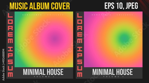 Music Album Cover Art. Abstract Vector Design of CD Cover and Vinyl Record. Electronic Music Album Presentation. Futuristic Color Visual Elements. Geometric Motion Background and Texture.