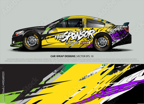 Car wrap decal design vector. abstract Graphic background kit designs for vehicle  race car  rally  livery  sport car