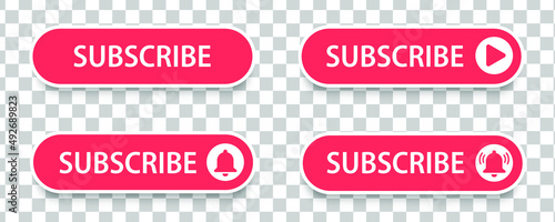 subscribe red button set for web on transparent background. Vector design