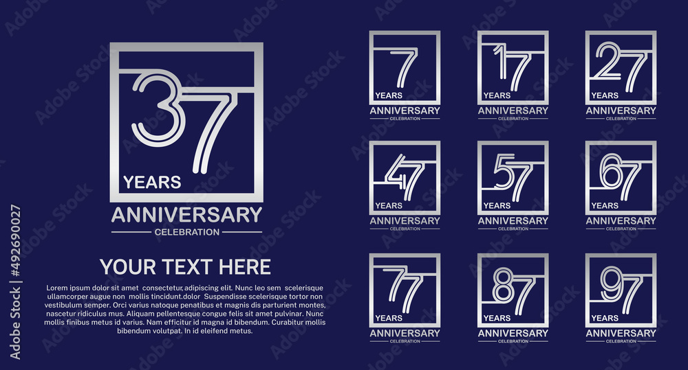set anniversary logotype premium collection silver color multiple line style isolated on blue background