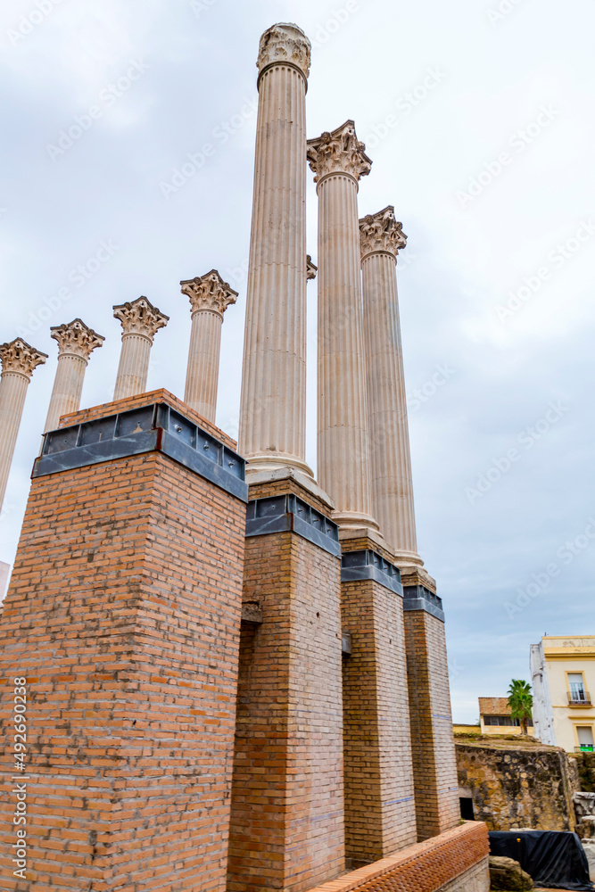 Remaining columns of the Roman temple in Cordoba, Spain
