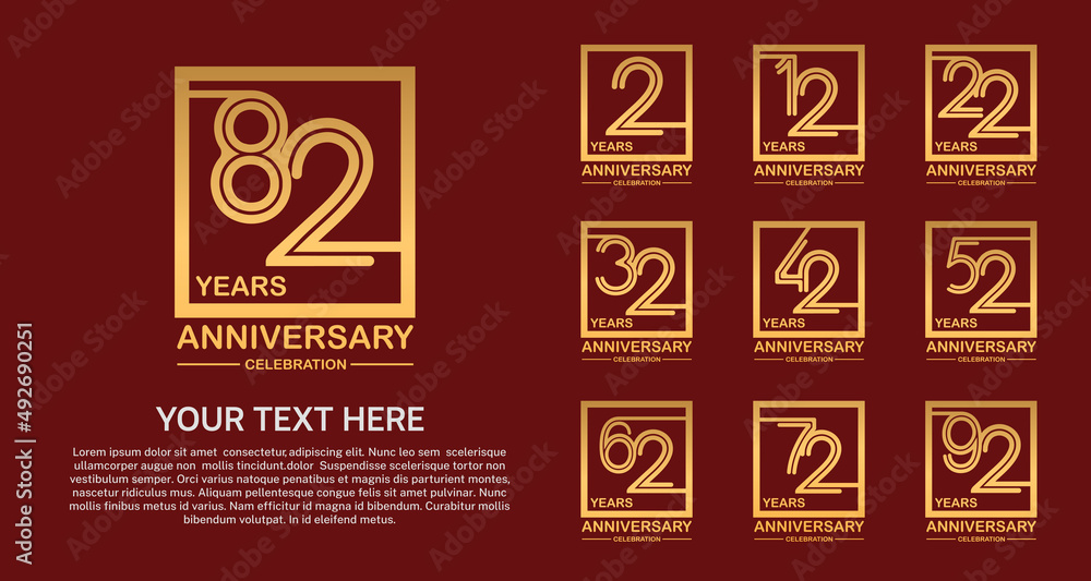 set anniversary logotype premium collection golden color multiple line style isolated on red background