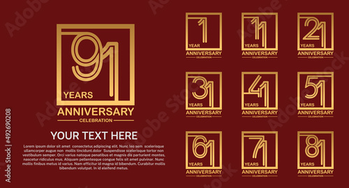 set anniversary logotype premium collection golden color multiple line style isolated on red background