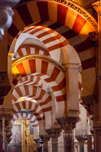 Interior view and decorative detail from the magnificent Mosque of Cordoba © EnginKorkmaz