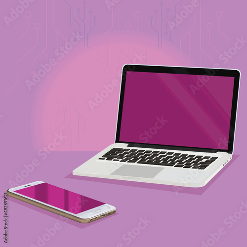 realistic laptop and smarphone