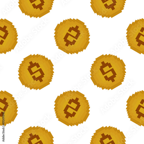 coin seamless pattern with dollar symbol in pixel style on white background