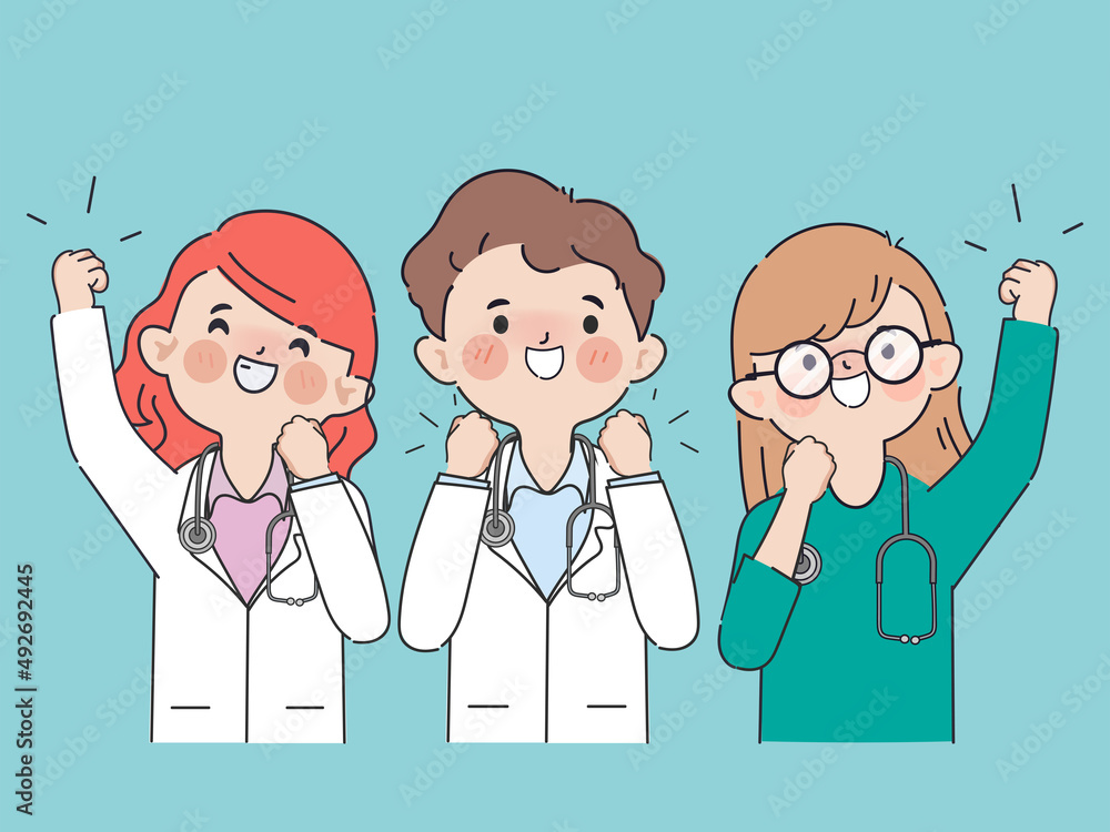 Hand drawn doctor and nurse cheerful and happy character. Hand drawn doctor and nurse cheerful and happy character.