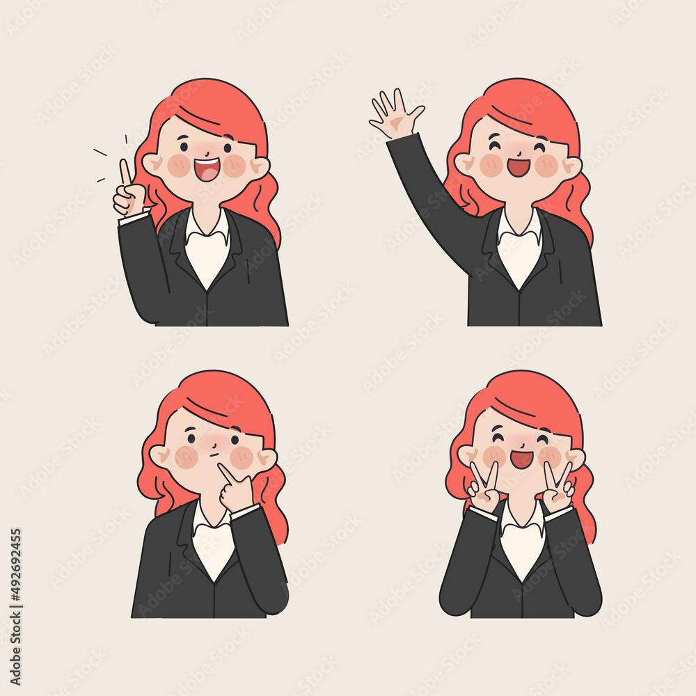 Hand drawn businesswoman difference character gesture pose. Hand drawn businesswoman difference character gesture pose.