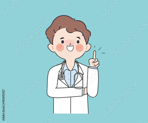 Hand drawn doctor answer the questions clipart gesture character.