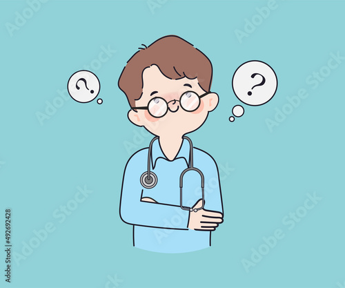 Hand drawn doctor answer the questions clipart gesture character.
