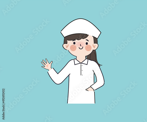 Hand drawn a nurse with uniform clipart gesture pose character.