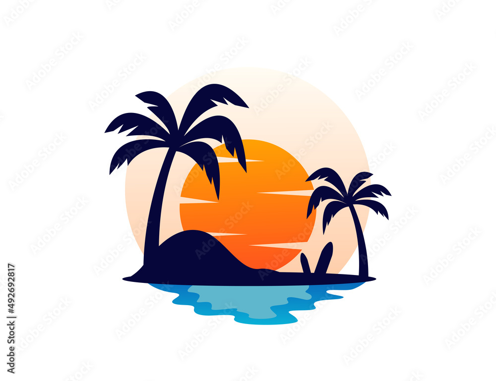 Palm tree with sunset logo illustration